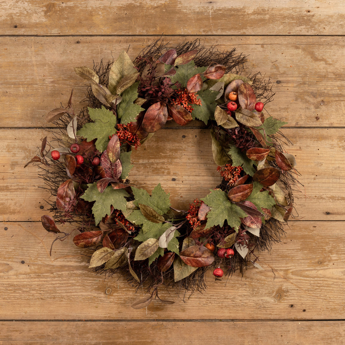 Burgundy Berry &amp; Mixed Leaf Wreath