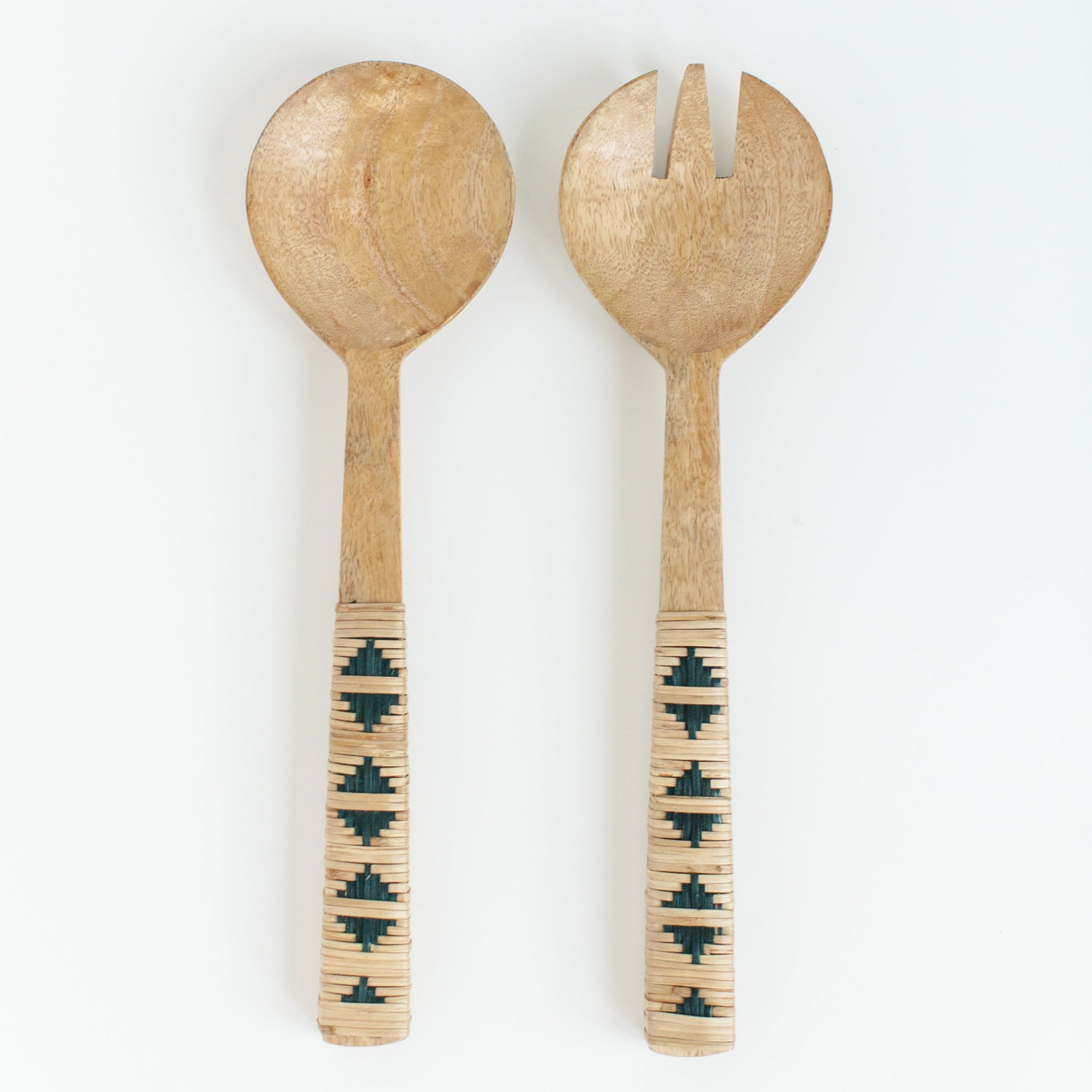 Geo Woven Mango Wood Salad Server Set