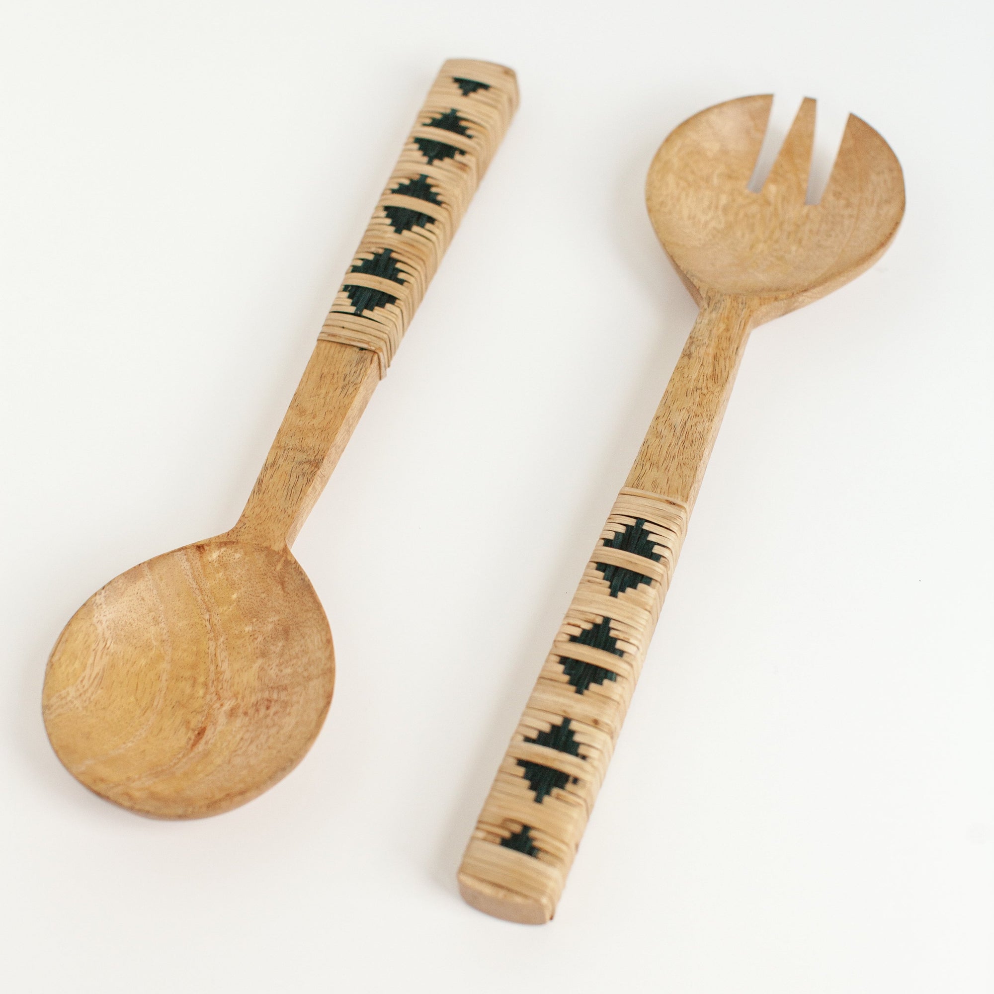 Geo Woven Mango Wood Salad Server Set