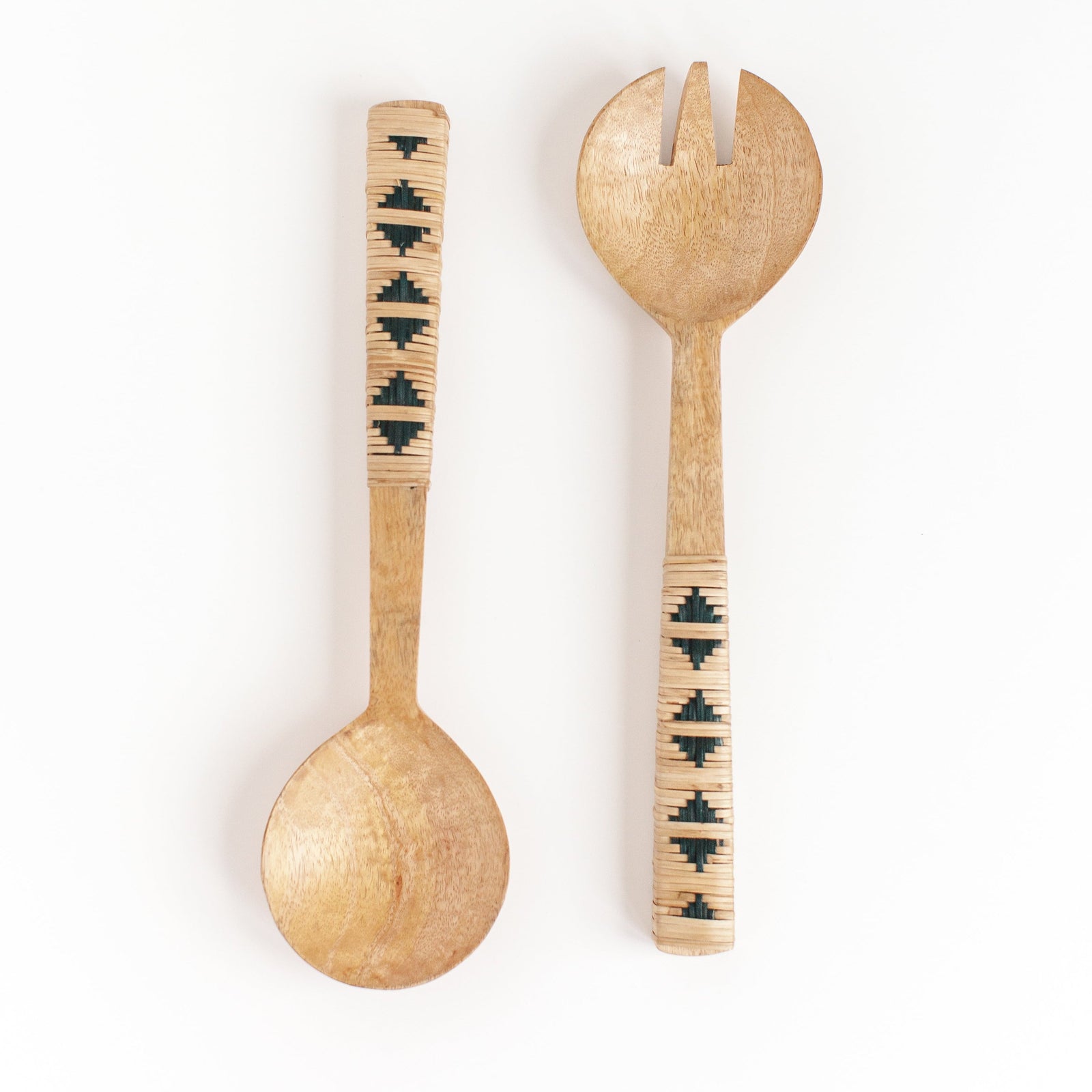 Geo Woven Mango Wood Salad Server Set