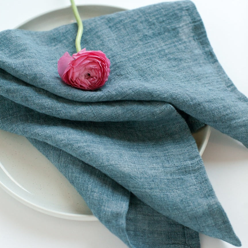 Stone Washed Linen Hemmed Dinner Napkin