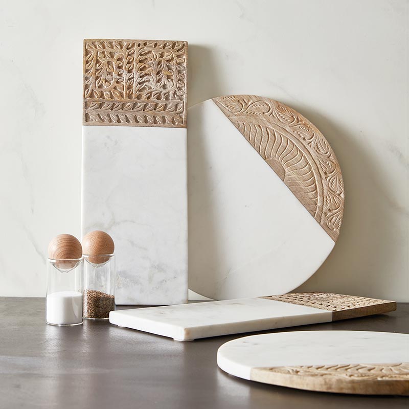 Marble &amp; Carved Wood Serving Board Set