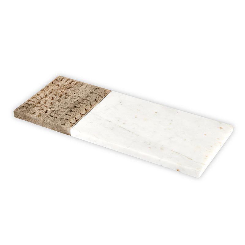 Marble & Carved Wood Serving Board Set