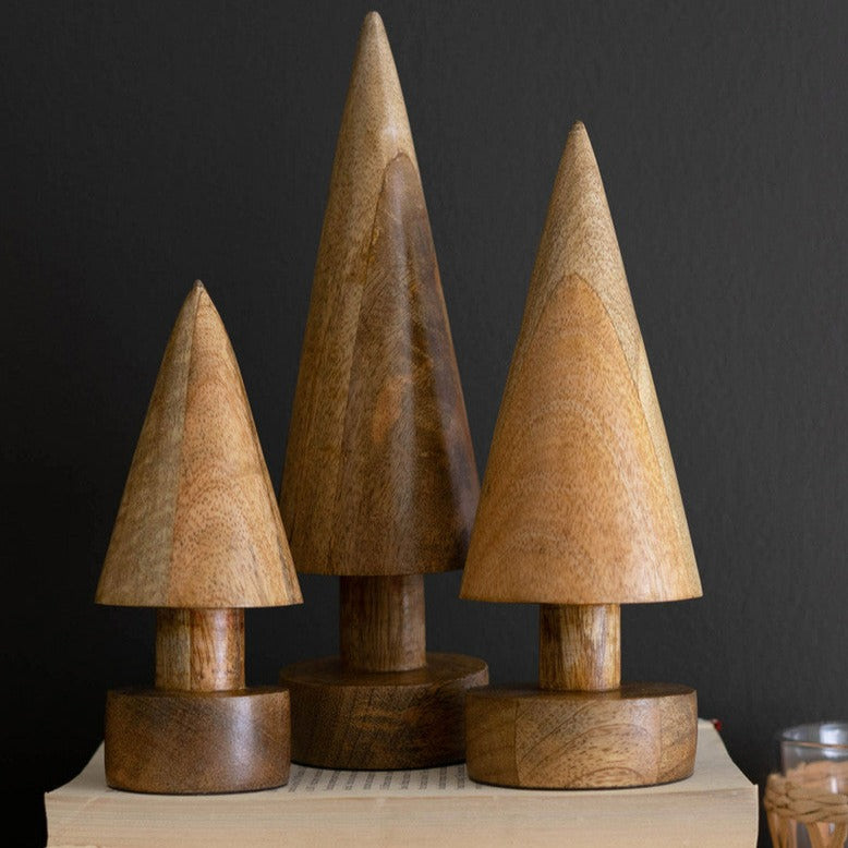 Turned Wooden Christmas Tree Set