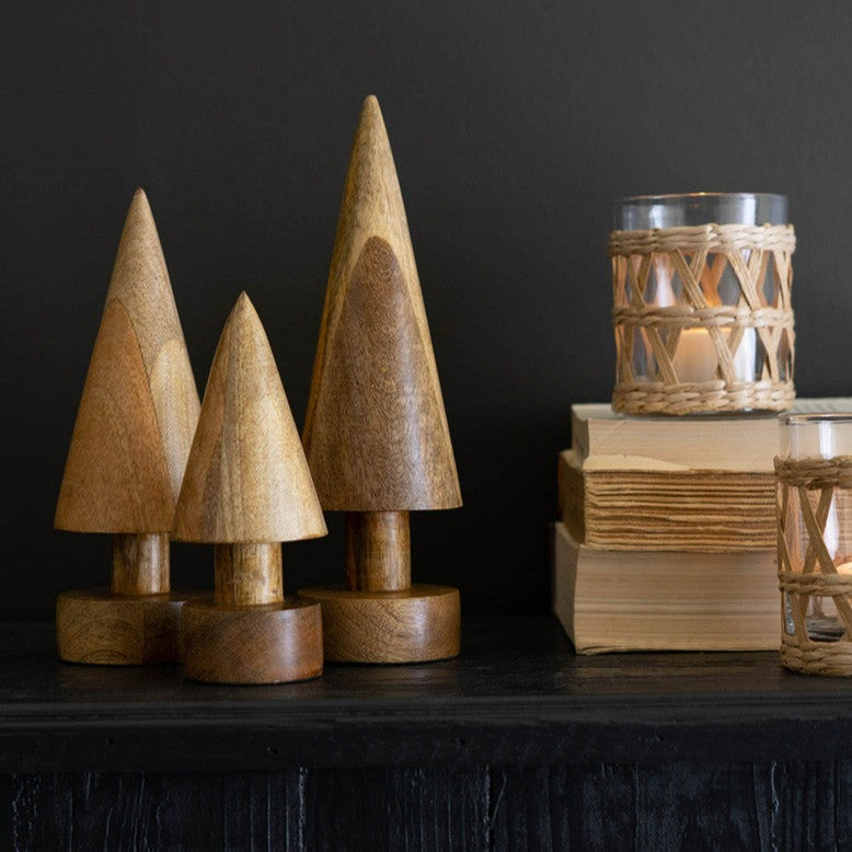 Turned Wooden Christmas Tree Set