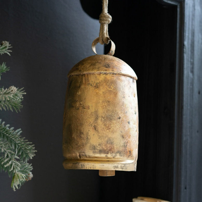 Large Antique Gold Christmas Bell Set