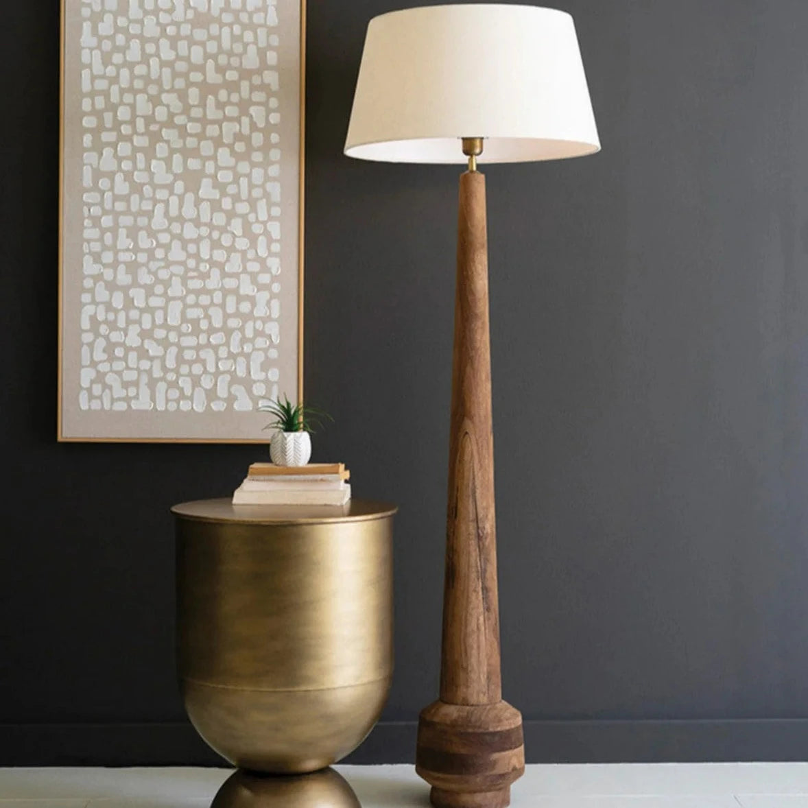 Tall Wooden Floor Lamp with Fabric Shade