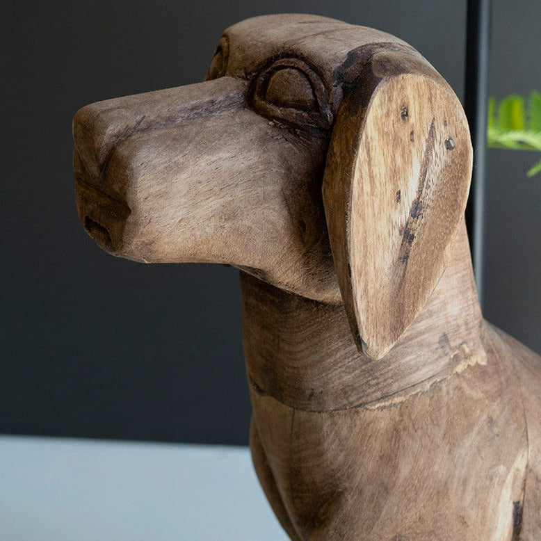 Wooden Dog Table Lamp with Fabric Shade