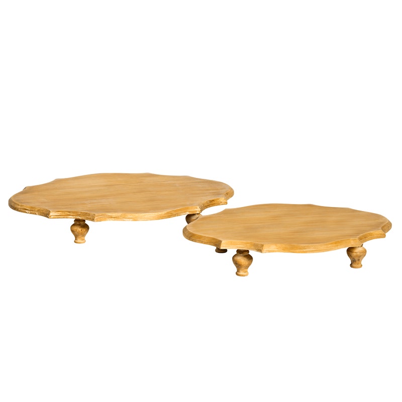 Oval Wooden Footed Serving Platform Set