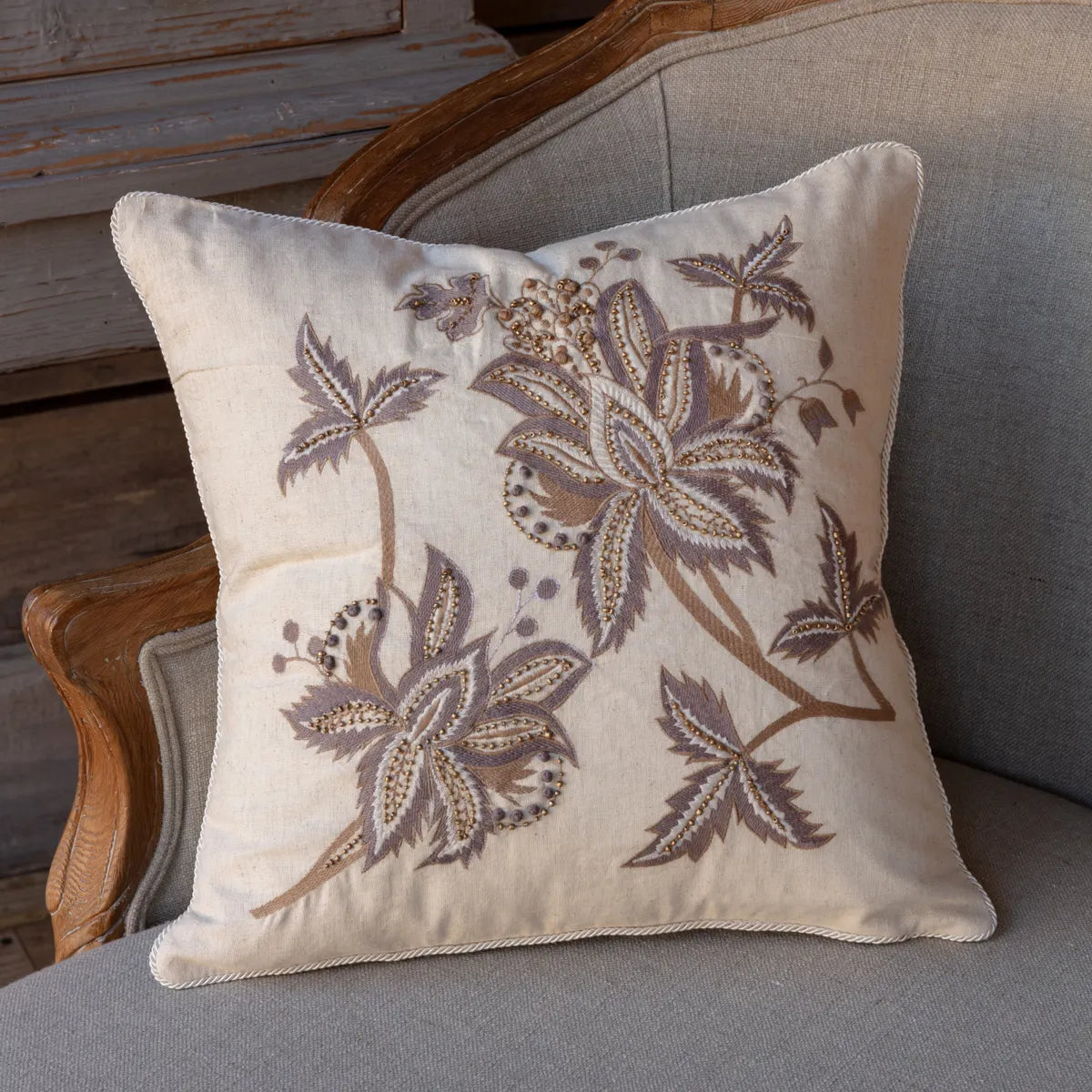 Embroidered & Beaded Thistle Pillow Set