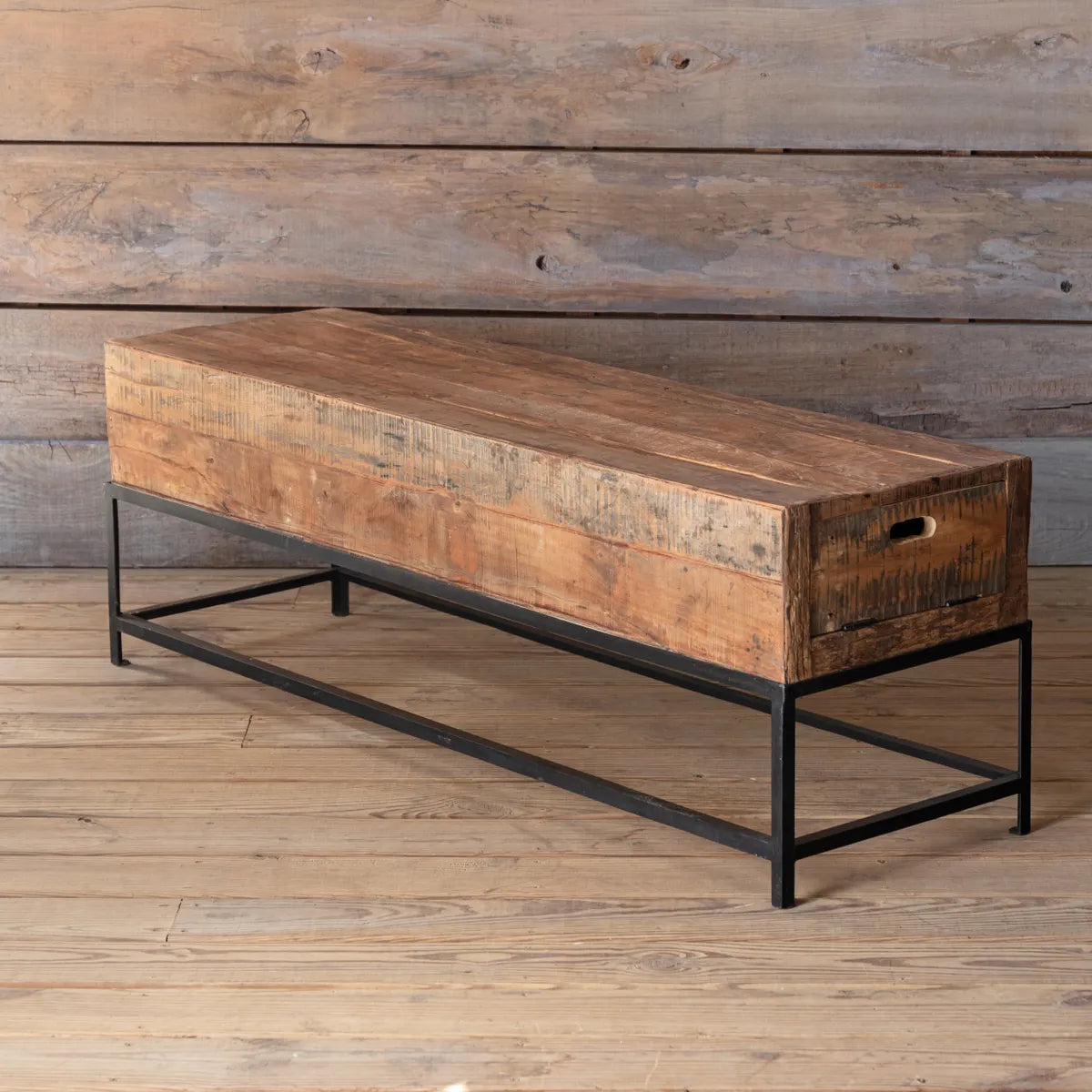 Long Rustic Wood &amp; Iron Shotgun Bench