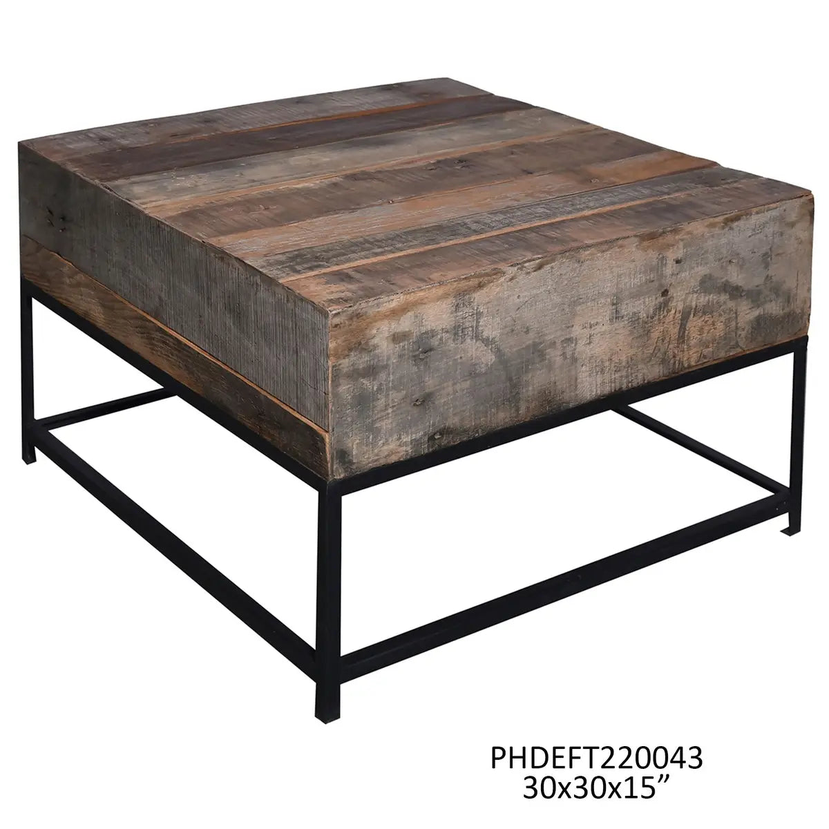 Square Rustic Wood &  Iron Cocktail Table