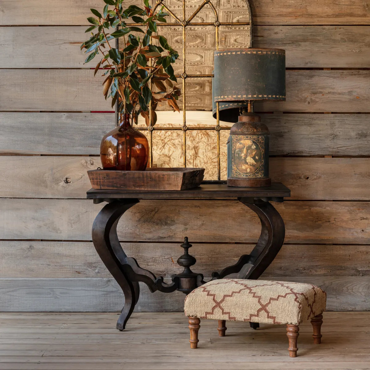 Wooden Footstool With Wool Fabric