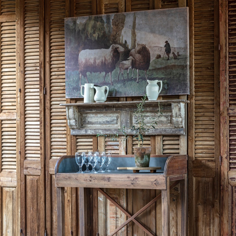 Wooden Wall Shelf With Aged Paint