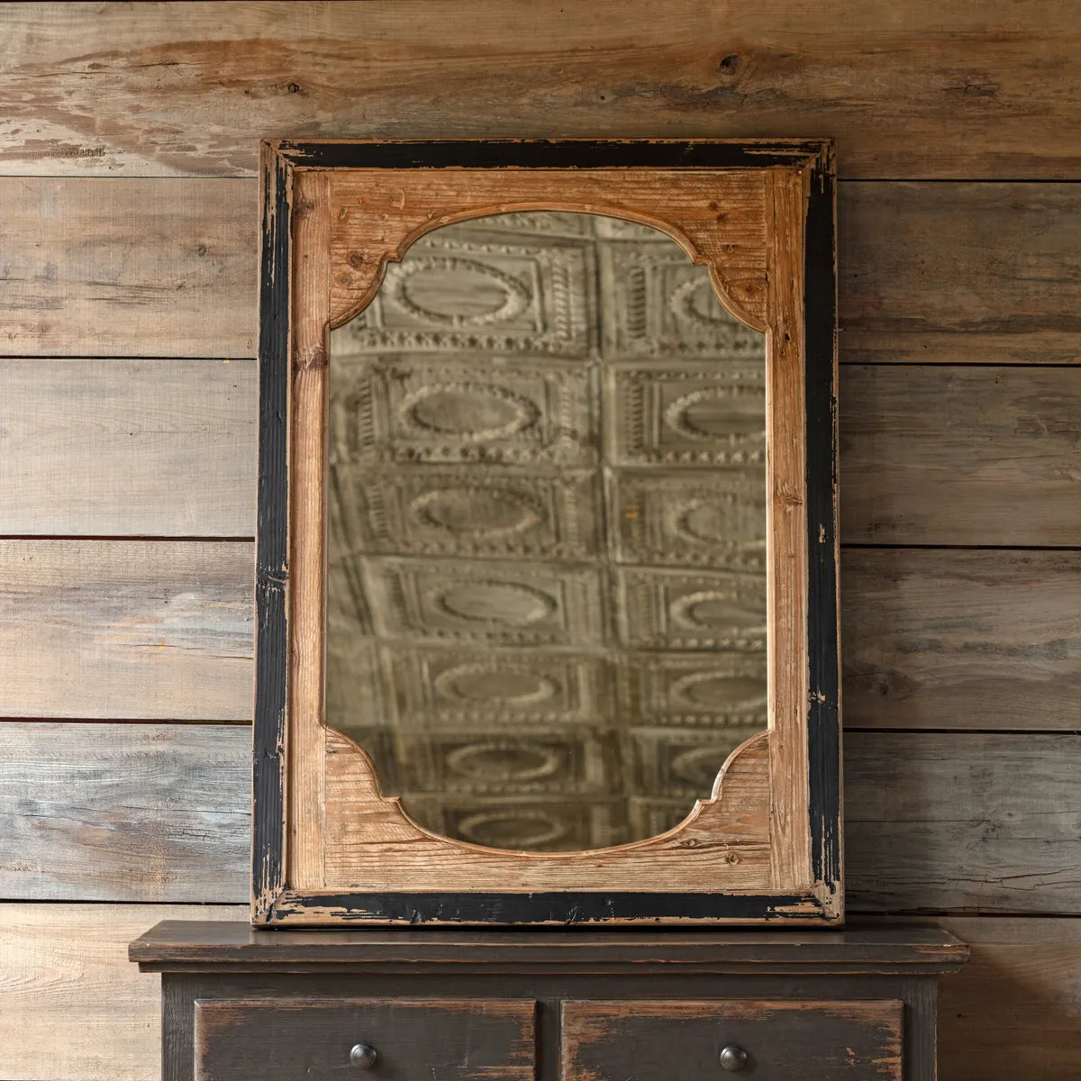 Aged Wooden Panel Mirror