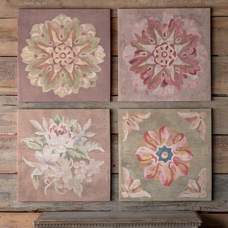 Gallery Wrapped Antiqued Needlepoint Print Set