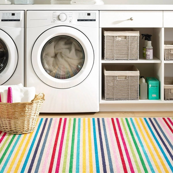 Rainbow Stripe Multi Machine Washable Rug