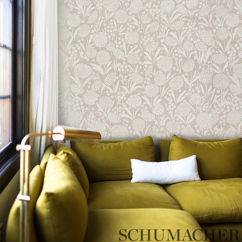 Schumacher Chrysanthemum Hemp Shimmer Wallpaper