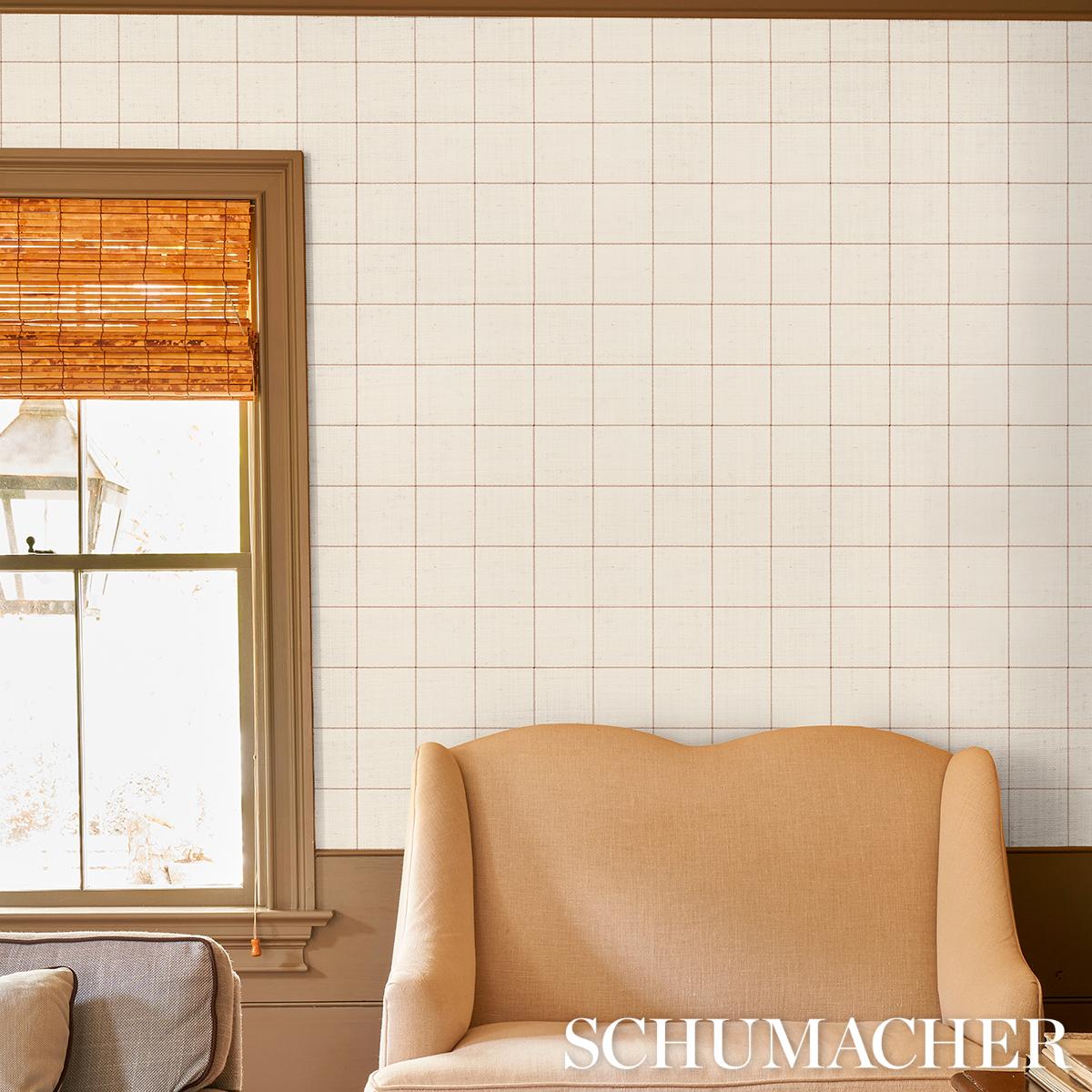 Schumacher Windowpane Embroidered Sisal Wallpaper