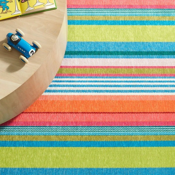 Stripe Multi Machine Washable Rug