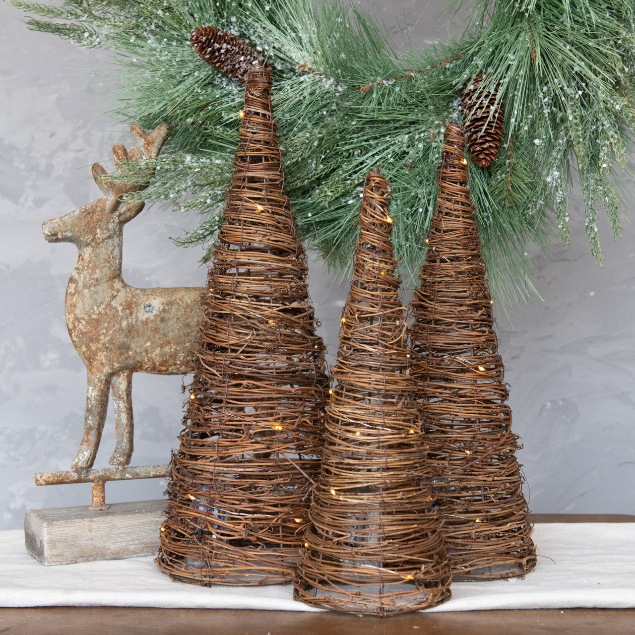 Lighted Grapevine Cone Tree Set