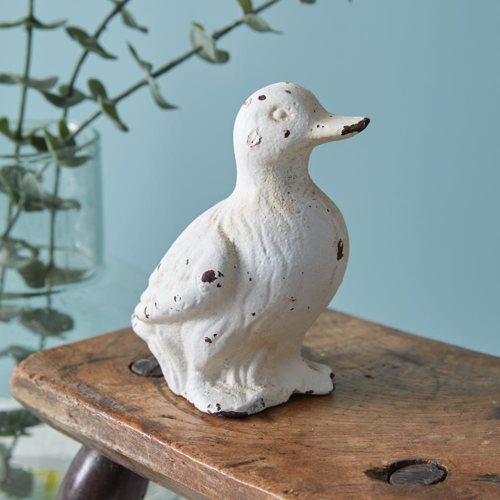 White Cast Iron Duckling Figurine