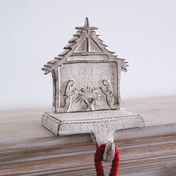 White Cast Iron Nativity Stocking Holder