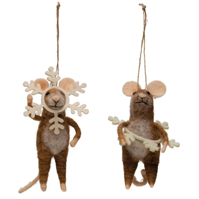 Wool Felt Mischievous Mouse Ornament