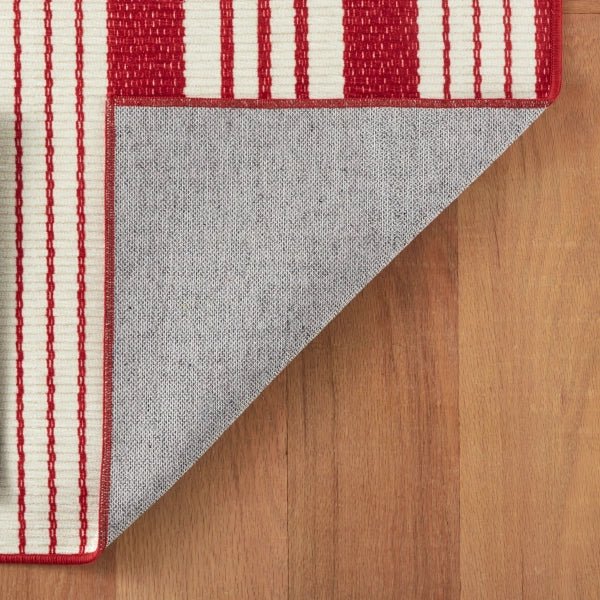 Abby Ticking Red Machine Washable Rug - A Cottage in the City