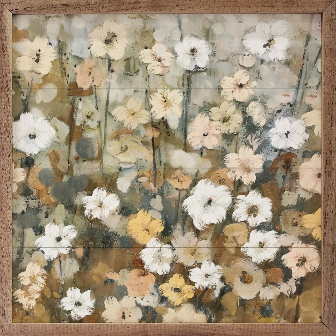 Abstracted Florals 3 Neutral By Nina Blue Wood Framed Print - A Cottage in the City