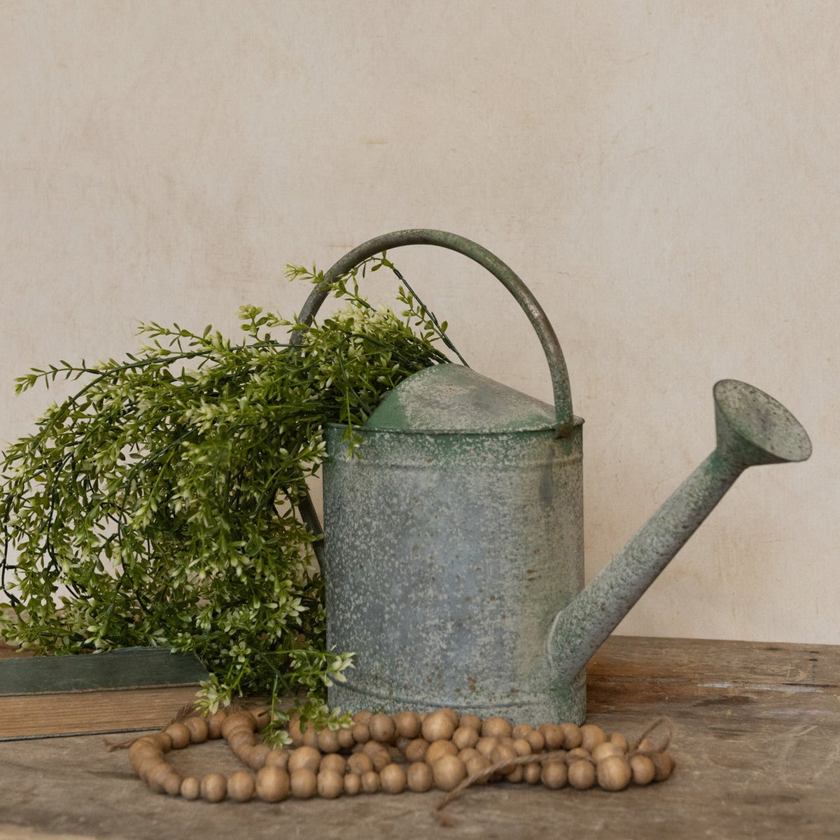 Aged Green Watering Can - A Cottage in the City