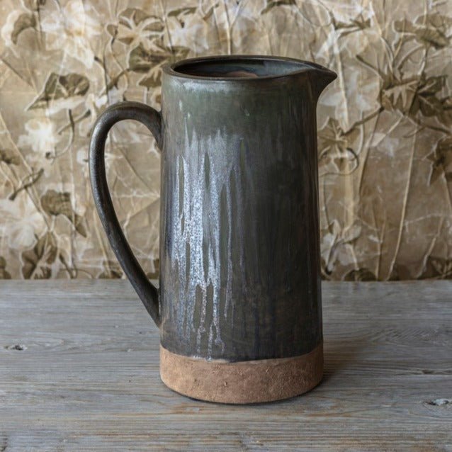 Aged Olive Glazed Pottery Pitcher - A Cottage in the City