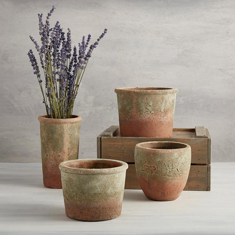 Aged Terra Cotta &amp; Green Planter Set - A Cottage in the City