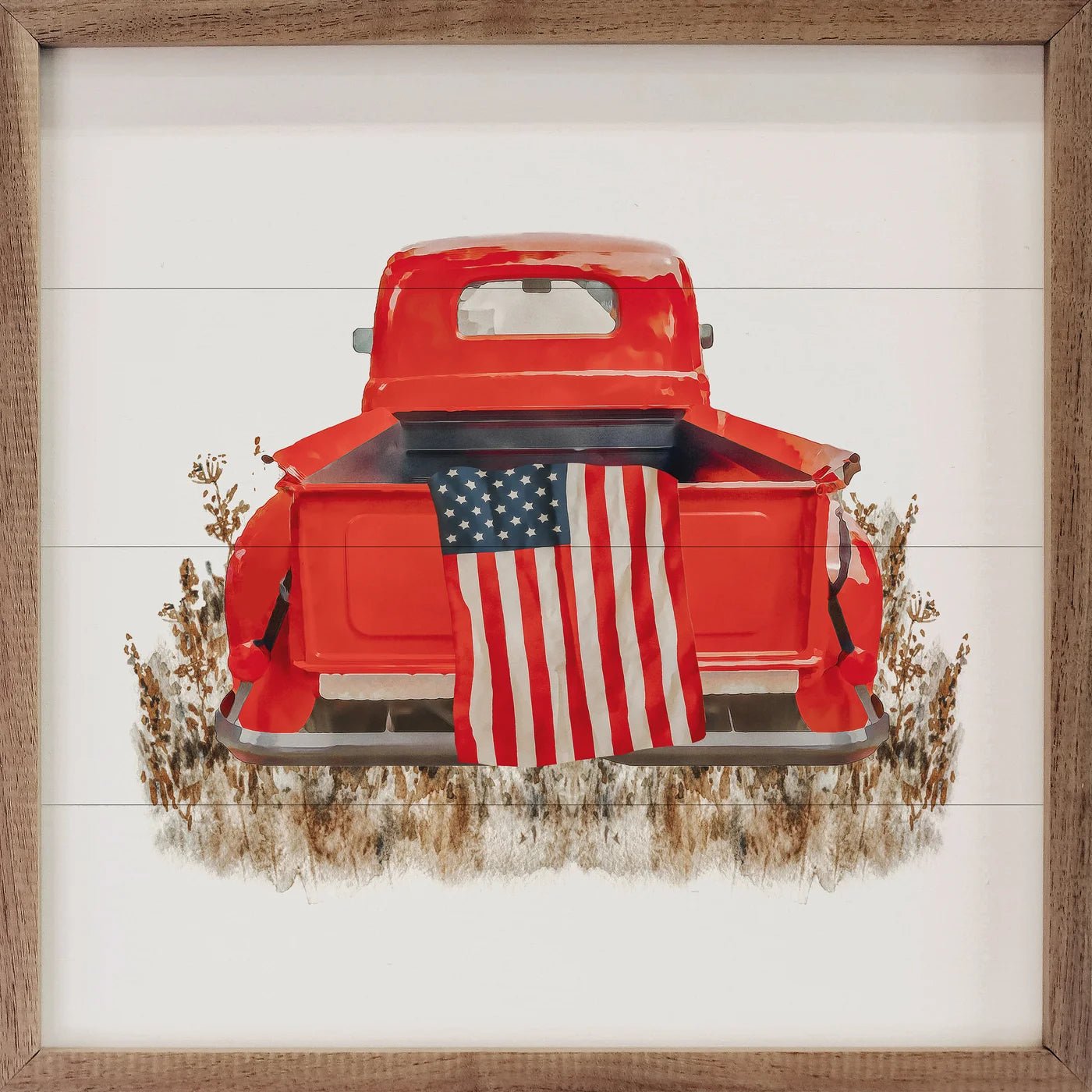 American Flag In Truck Wood Framed Print - A Cottage in the City