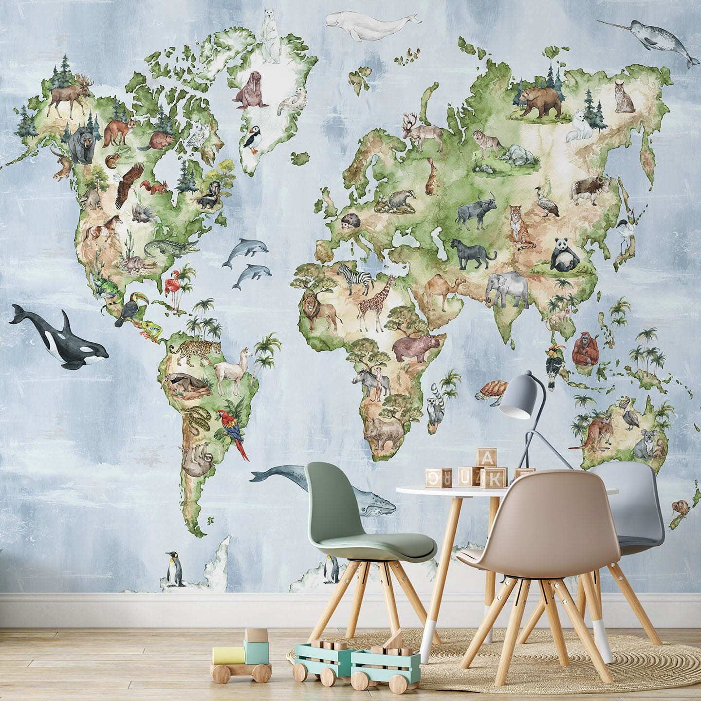 Animal World Map Wall Mural - A Cottage in the City