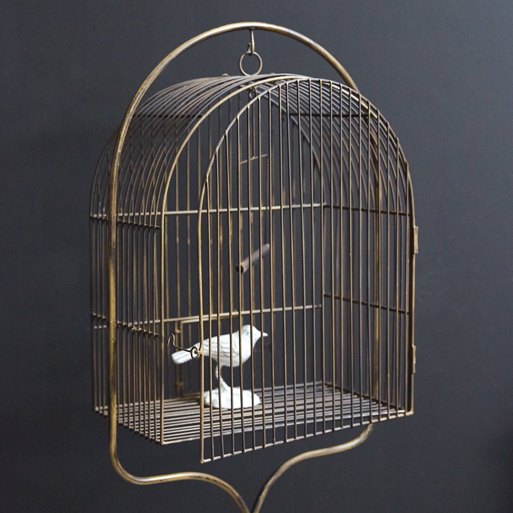 Antique Brass Birdcage With Stand - A Cottage in the City