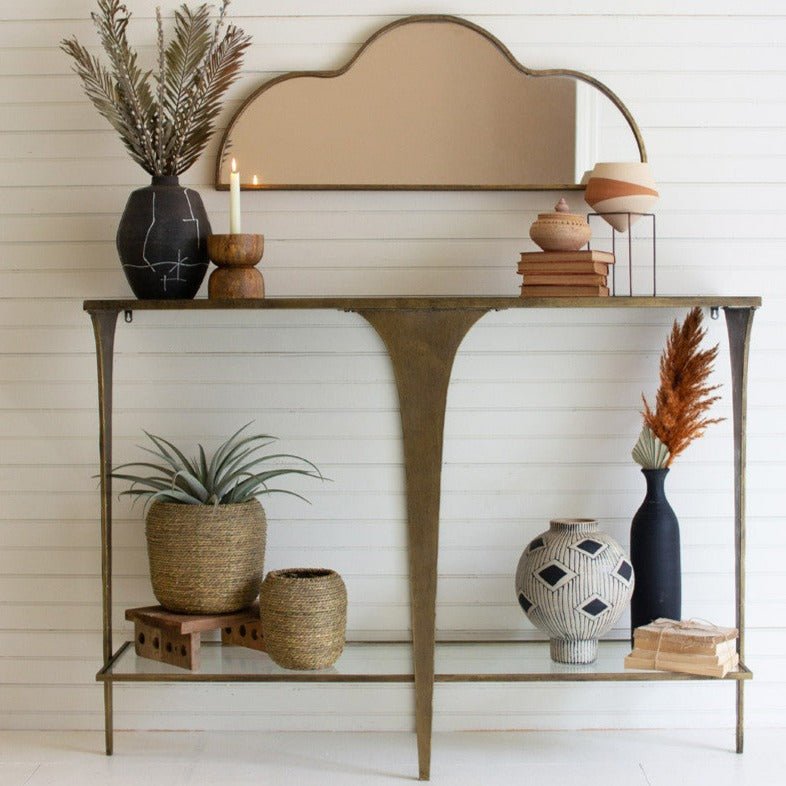 Antiqued Brass & Glass Sofa Table - A Cottage in the City