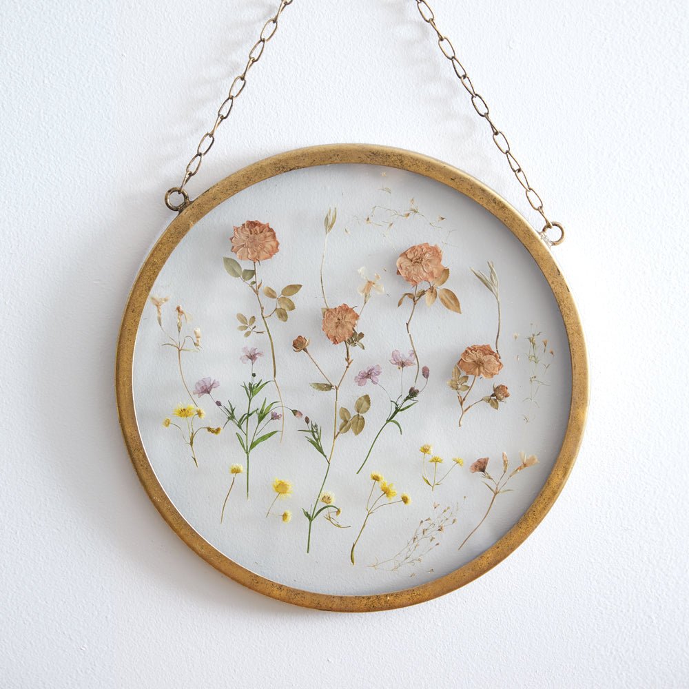 Antiqued Gold Round Framed Pressed Botanical - A Cottage in the City