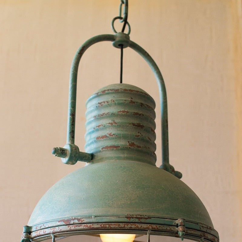 Antiqued Turquoise Industrial Pendant Light - A Cottage in the City