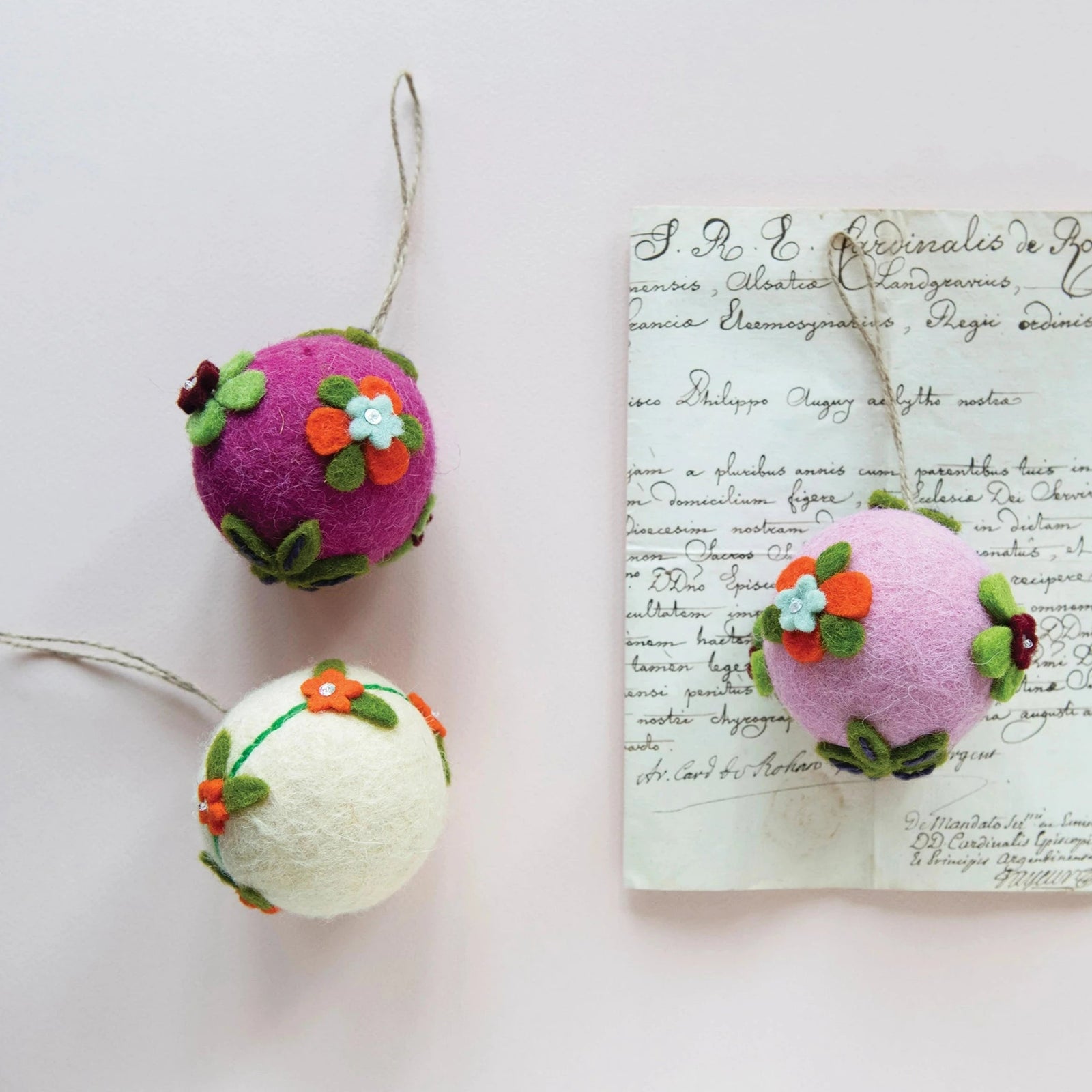 Appliqued Floral Wool Felt Ball Ornament - A Cottage in the City