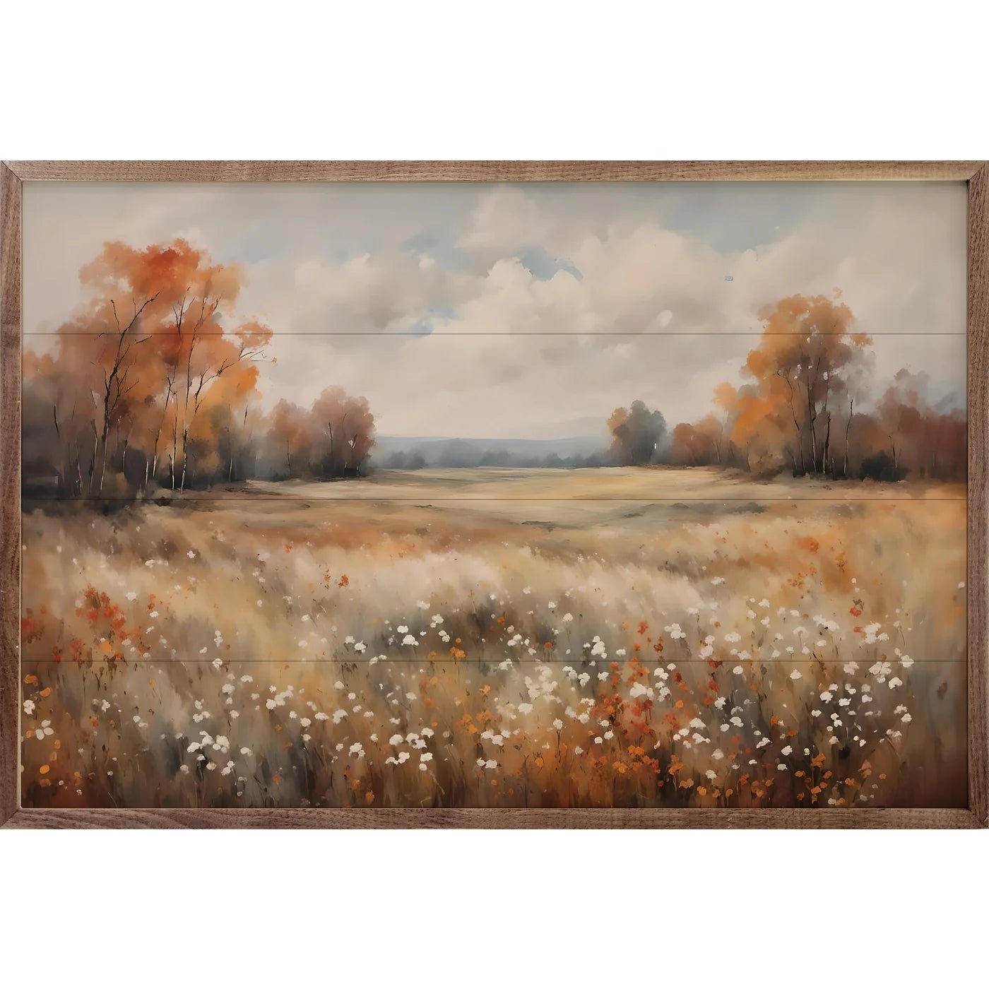 Autumn Field With Autumn Trees Wood Framed Print - A Cottage in the City