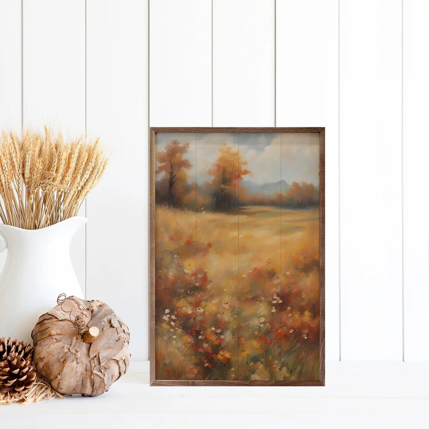 Autumn Field With Trees Wood Framed Print - A Cottage in the City