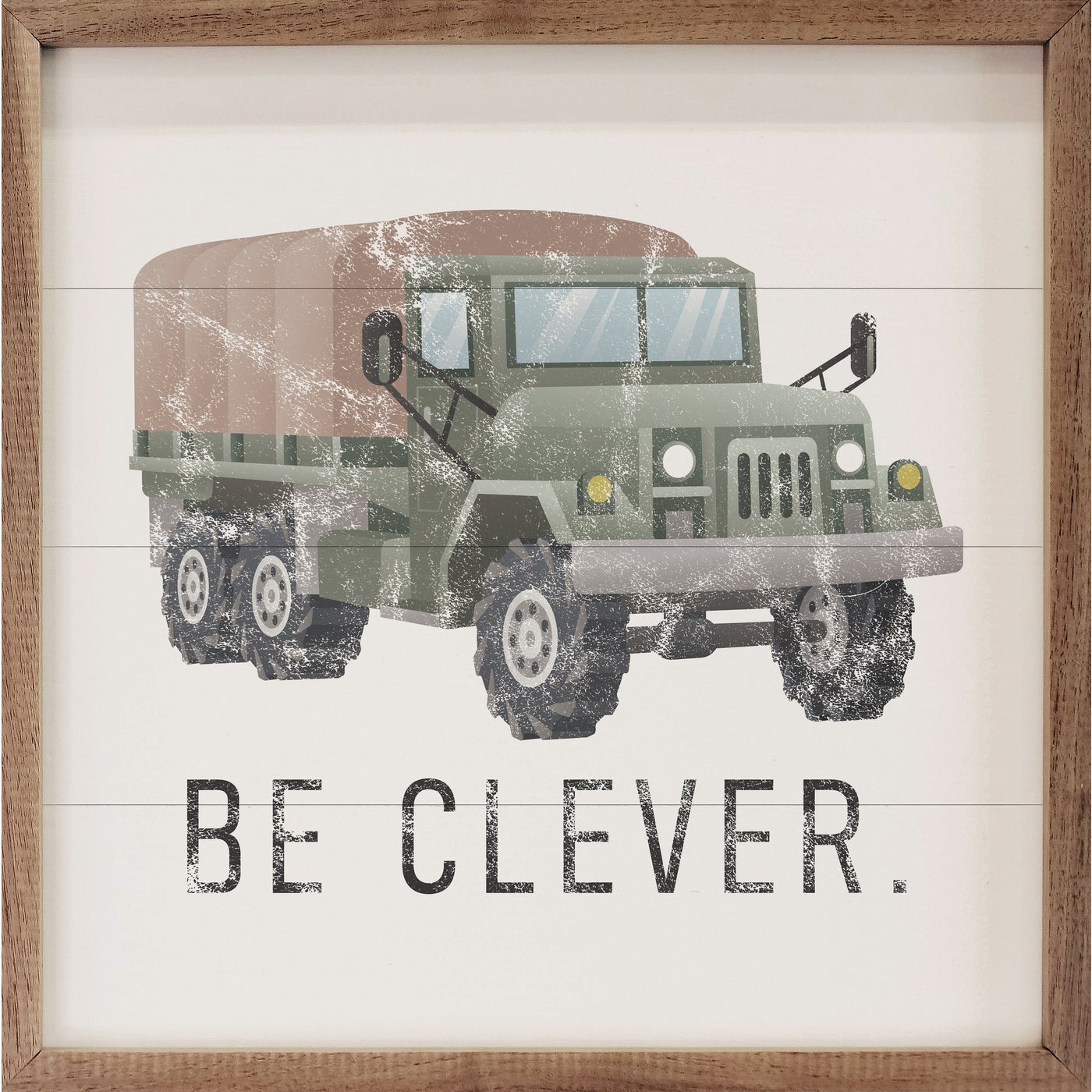 Be Clever Military Truck White Wood Framed Print - A Cottage in the City