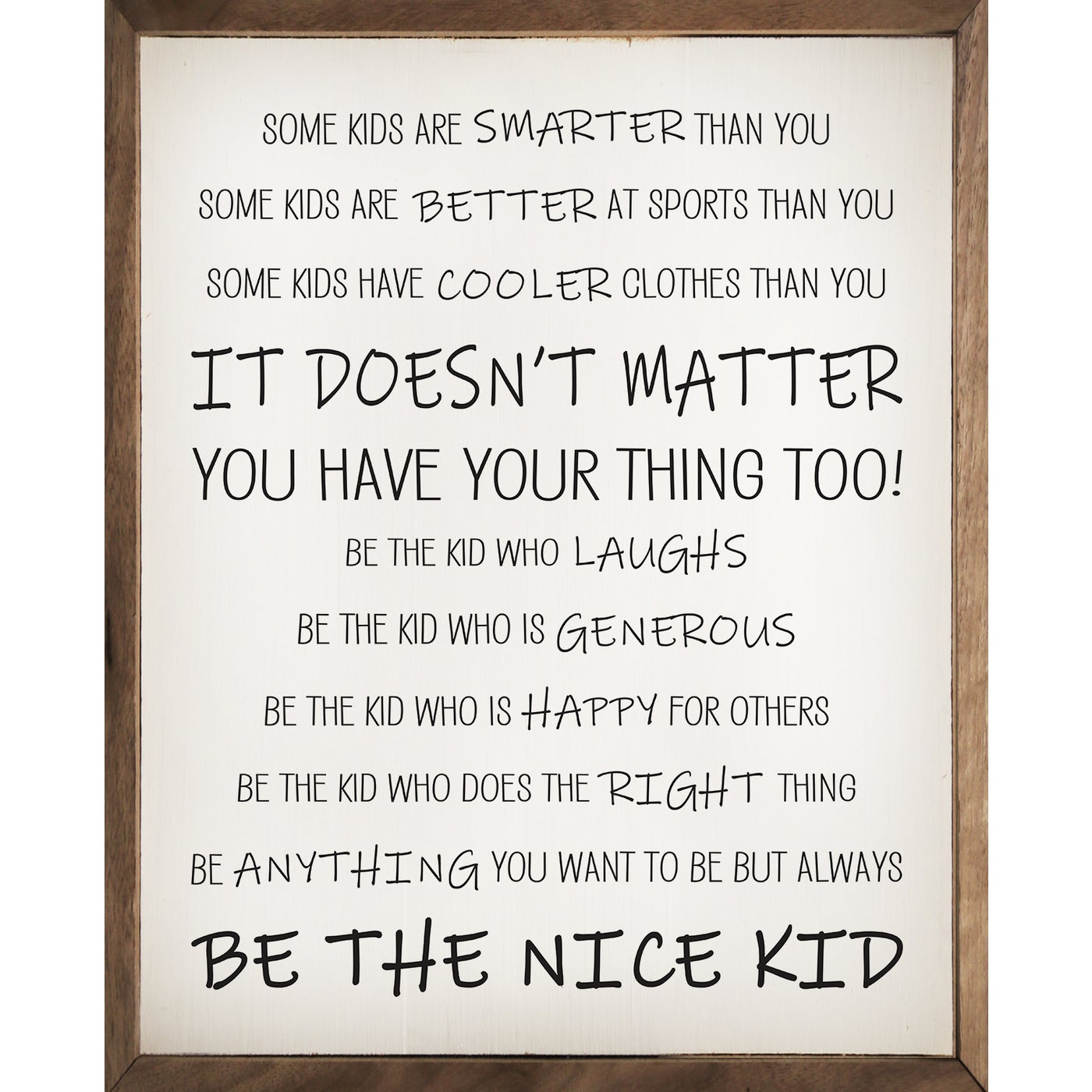 Be The Nice Kid White Wood Framed Print - A Cottage in the City