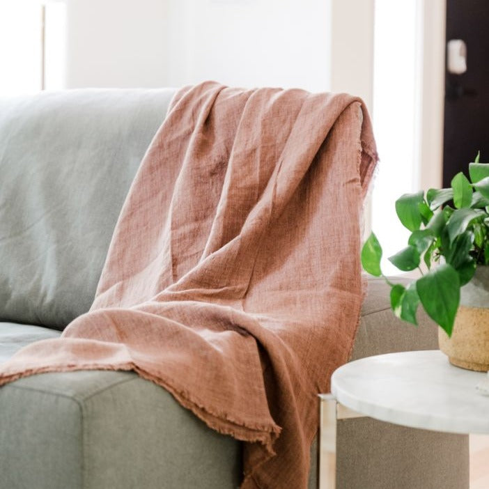 Stone Washed Linen Throw Blanket