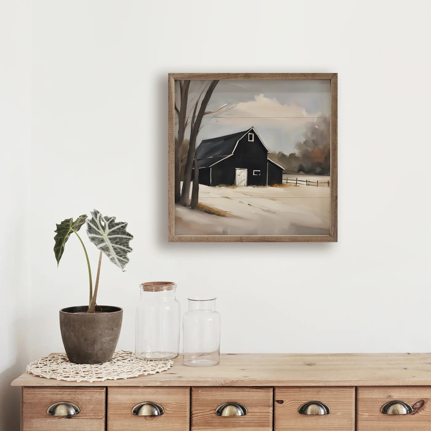 Black Barn With Fence Wood Framed Print - A Cottage in the City