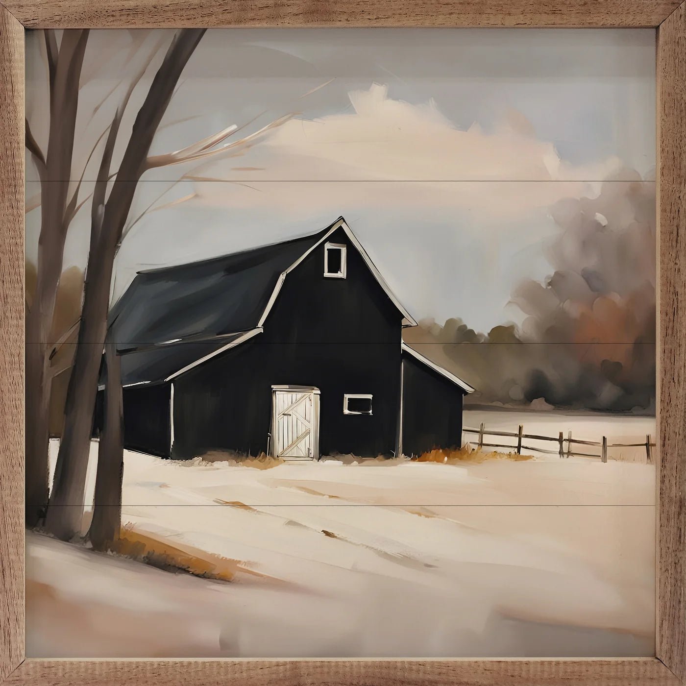 Black Barn With Fence Wood Framed Print - A Cottage in the City