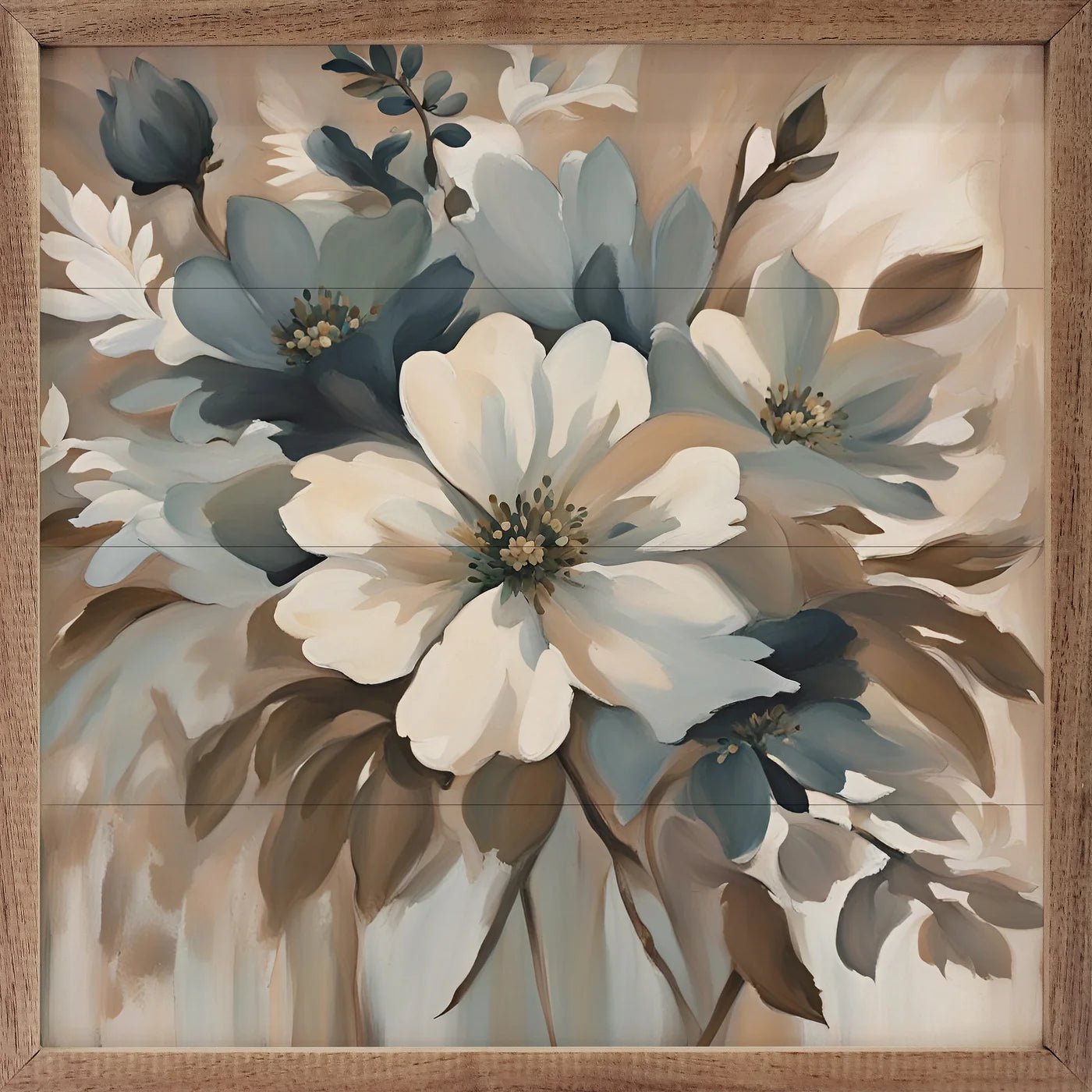 Blue And Tan Floral Display Wood Framed Print - A Cottage in the City