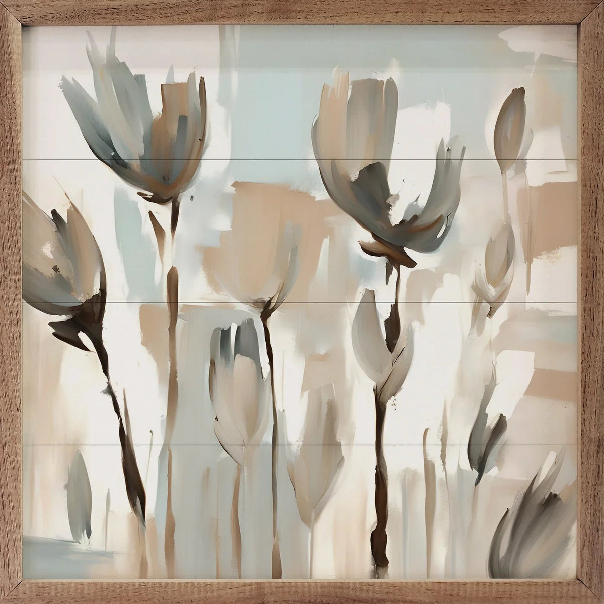 Blue And Tan Tulips Wood Framed Print - A Cottage in the City