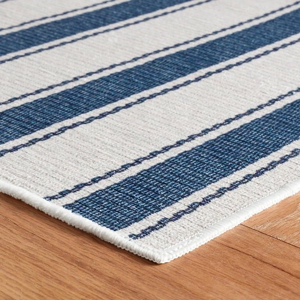 Blue Awning Stripe Machine Washable Rug - A Cottage in the City